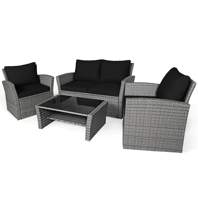 Ensemble de 4 pièces de canapé de patio avec table basse, salon de jardin