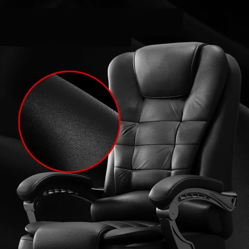 Chaise de bureau pivotante ergonomique en cuir noir avec repose-pieds