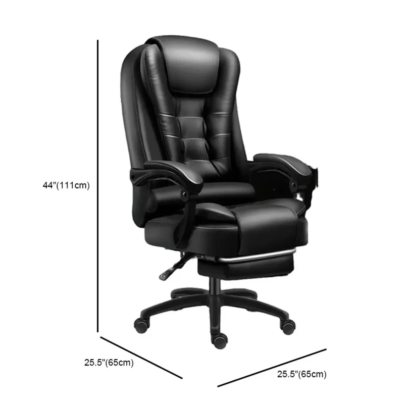 Chaise de bureau pivotante ergonomique en cuir noir avec repose-pieds