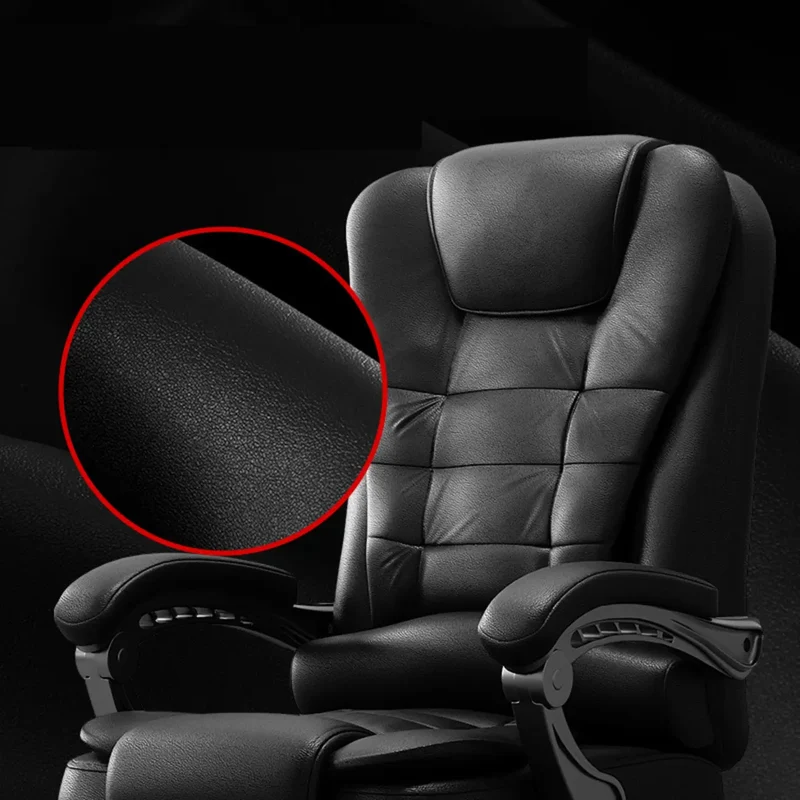 Chaise de bureau pivotante ergonomique en cuir noir avec repose-pieds