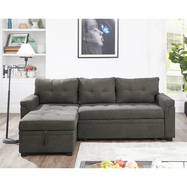 Canapé d'angle réversible convertible avec lit gigogne, méridienne de rangement et pieds durables