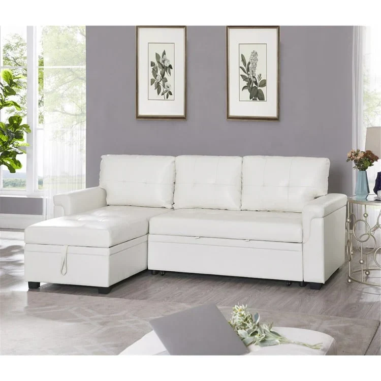 Canapé d'angle réversible convertible avec lit gigogne, méridienne de rangement et pieds durables