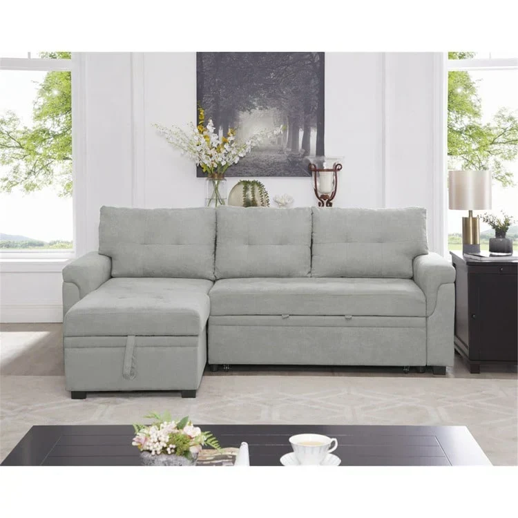 Canapé d'angle réversible convertible avec lit gigogne, méridienne de rangement et pieds durables