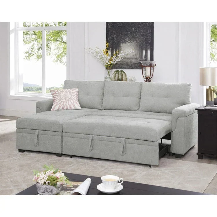 Canapé d'angle réversible convertible avec lit gigogne, méridienne de rangement et pieds durables