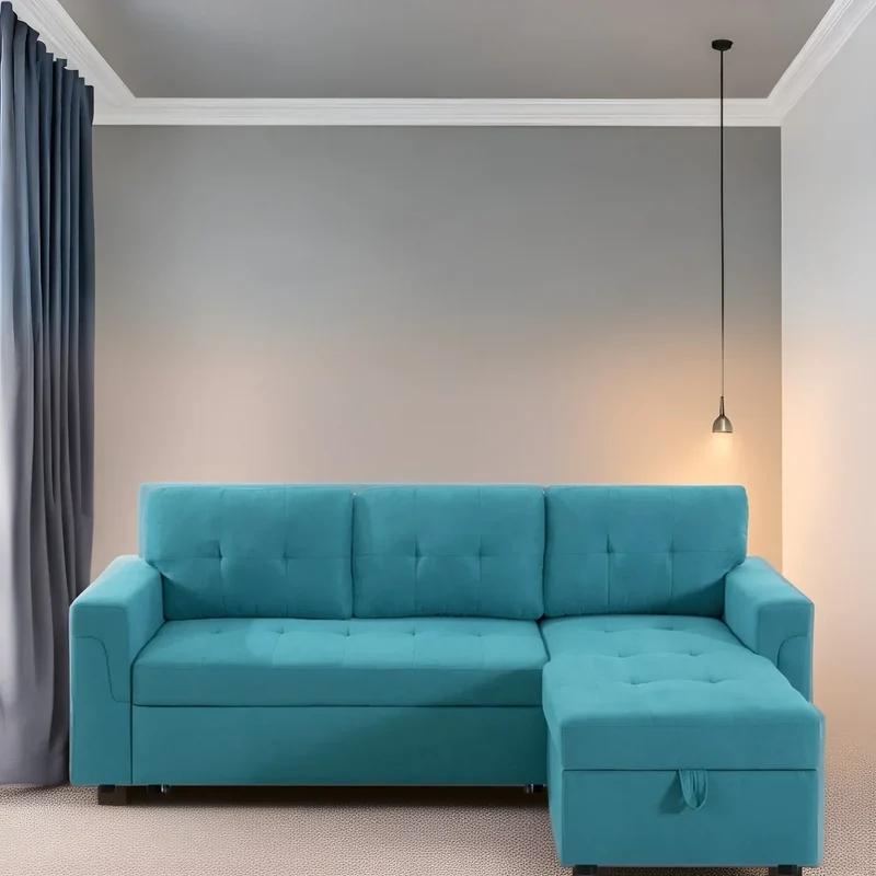 Canapé d'angle réversible convertible avec lit gigogne, méridienne de rangement et pieds durables