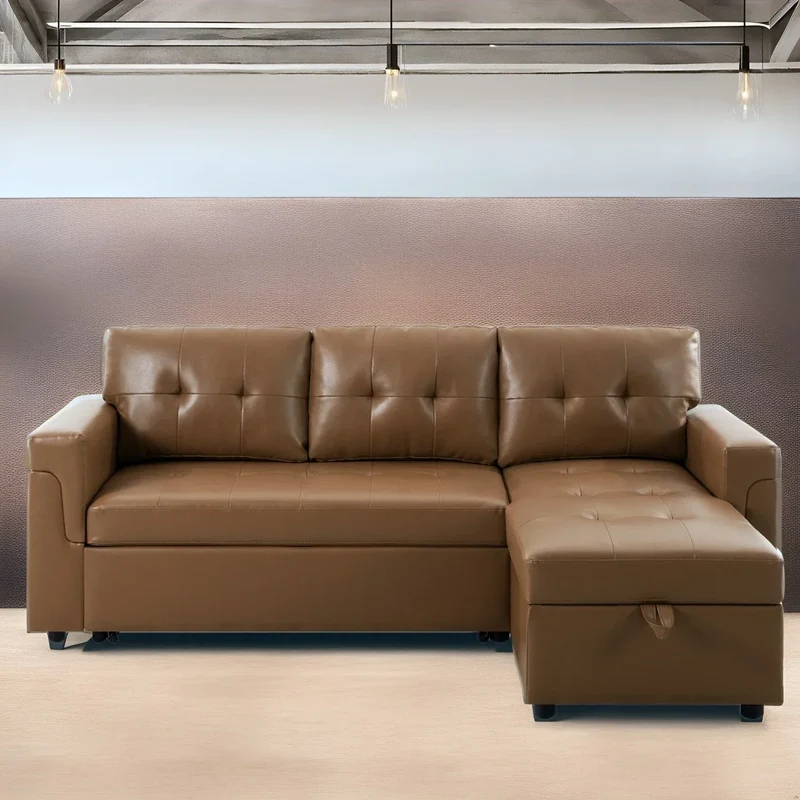 Canapé d'angle réversible convertible avec lit gigogne, méridienne de rangement et pieds durables