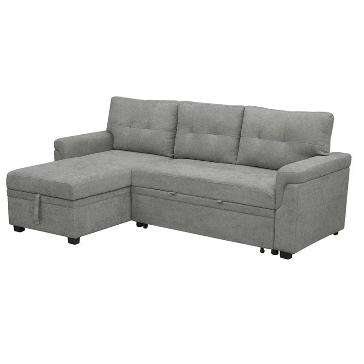 Canapé d'angle réversible convertible avec lit gigogne, méridienne de rangement et pieds durables