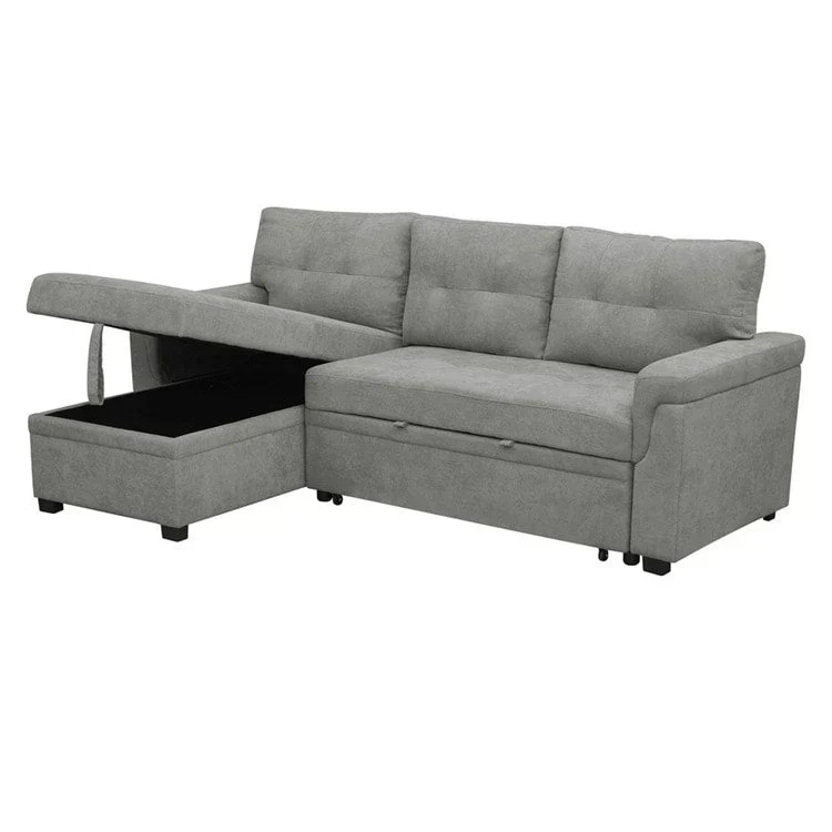 Canapé d'angle réversible convertible avec lit gigogne, méridienne de rangement et pieds durables
