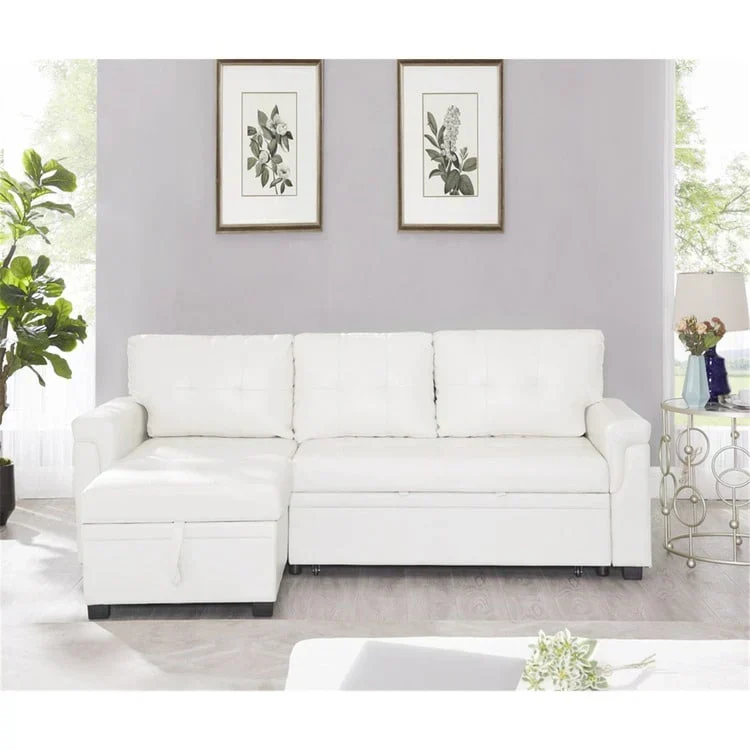 Canapé d'angle réversible convertible avec lit gigogne, méridienne de rangement et pieds durables