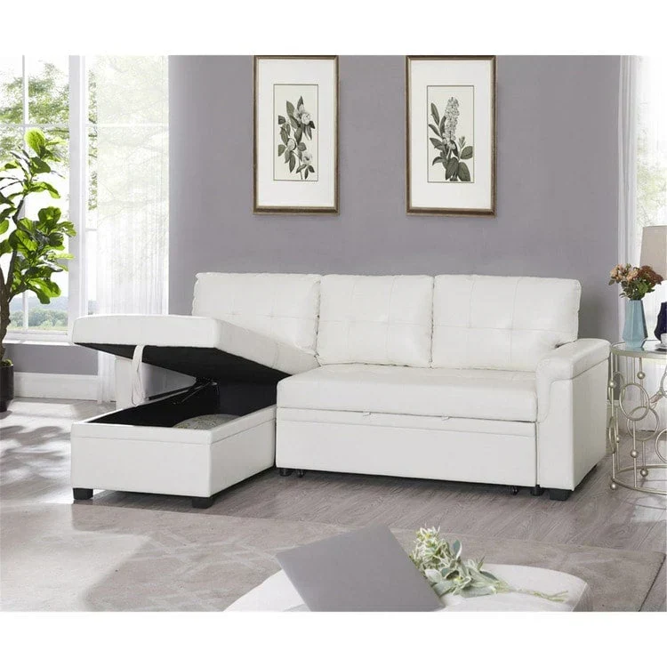 Canapé d'angle réversible convertible avec lit gigogne, méridienne de rangement et pieds durables