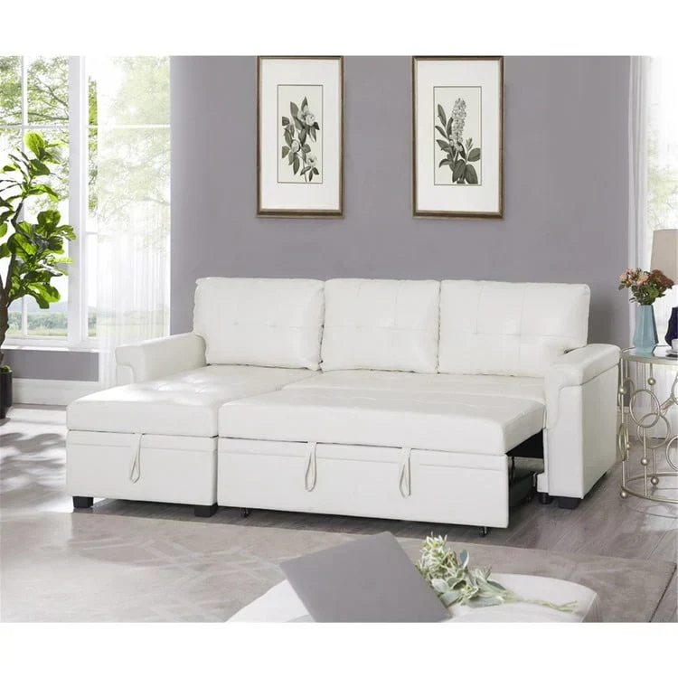 Canapé d'angle réversible convertible avec lit gigogne, méridienne de rangement et pieds durables