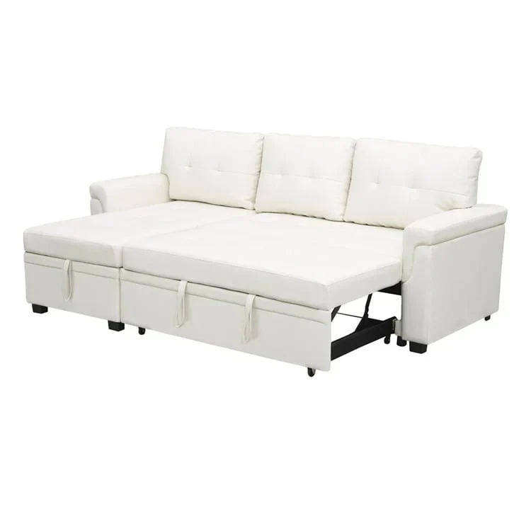 Canapé d'angle réversible convertible avec lit gigogne, méridienne de rangement et pieds durables