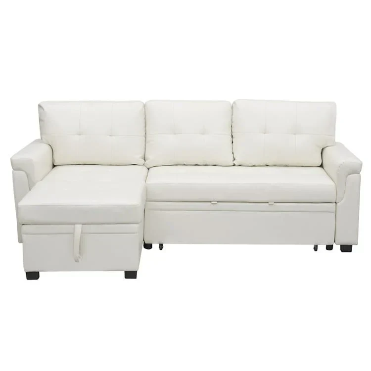 Canapé d'angle réversible convertible avec lit gigogne, méridienne de rangement et pieds durables