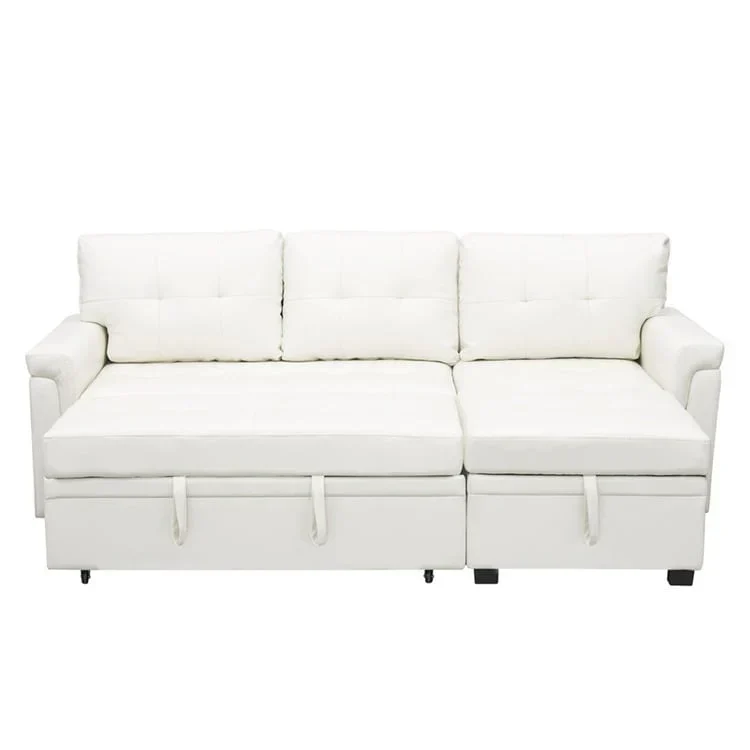 Canapé d'angle réversible convertible avec lit gigogne, méridienne de rangement et pieds durables