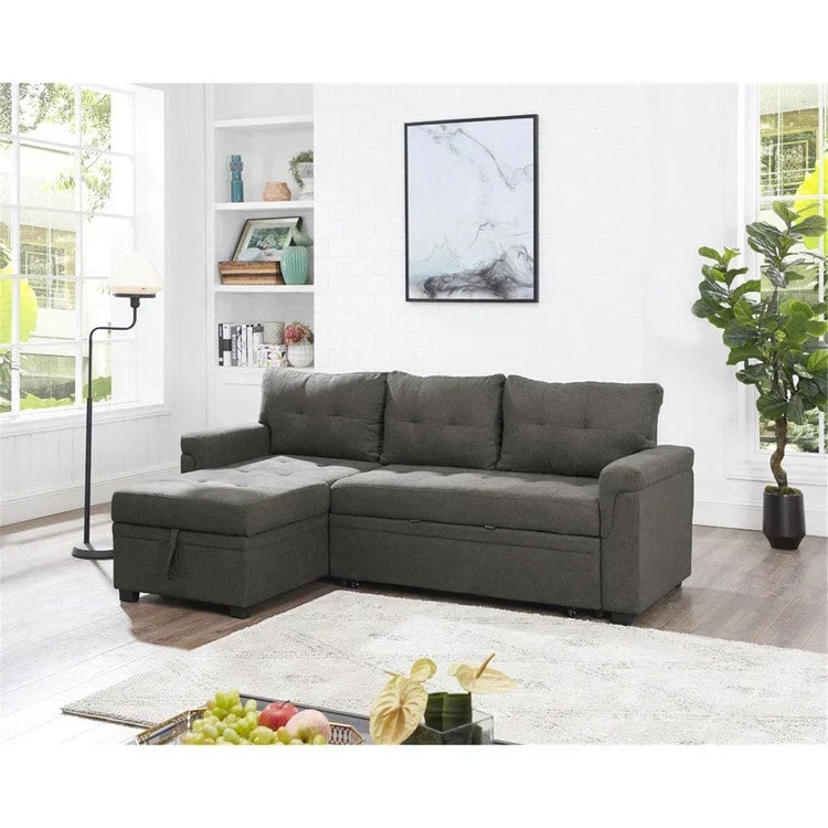 Canapé d'angle réversible convertible avec lit gigogne, méridienne de rangement et pieds durables