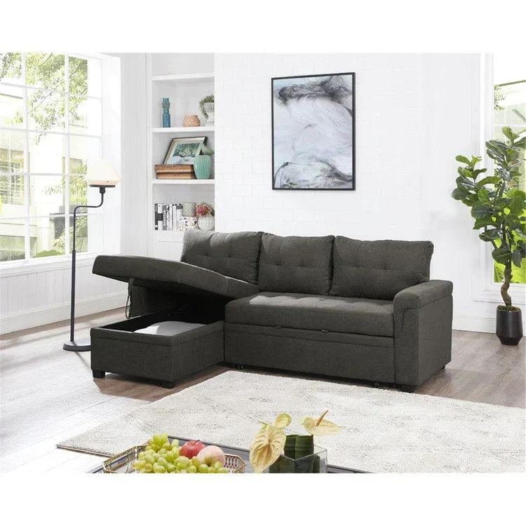 Canapé d'angle réversible convertible avec lit gigogne, méridienne de rangement et pieds durables