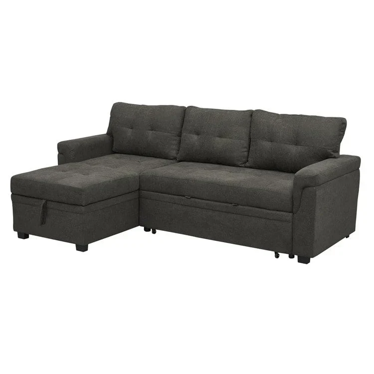 Canapé d'angle réversible convertible avec lit gigogne, méridienne de rangement et pieds durables