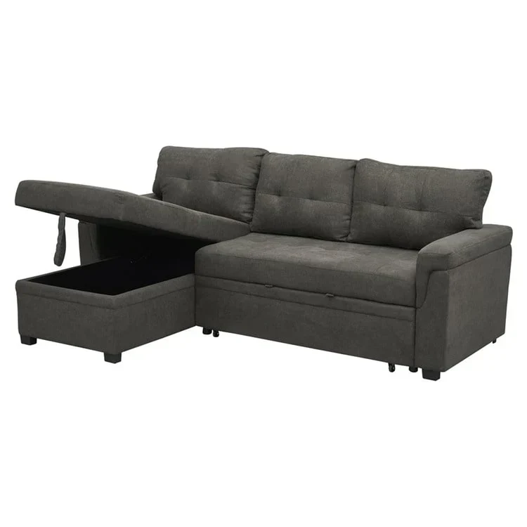 Canapé d'angle réversible convertible avec lit gigogne, méridienne de rangement et pieds durables