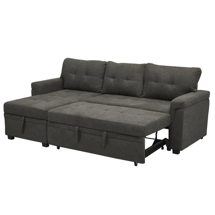 Canapé d'angle réversible convertible avec lit gigogne, méridienne de rangement et pieds durables