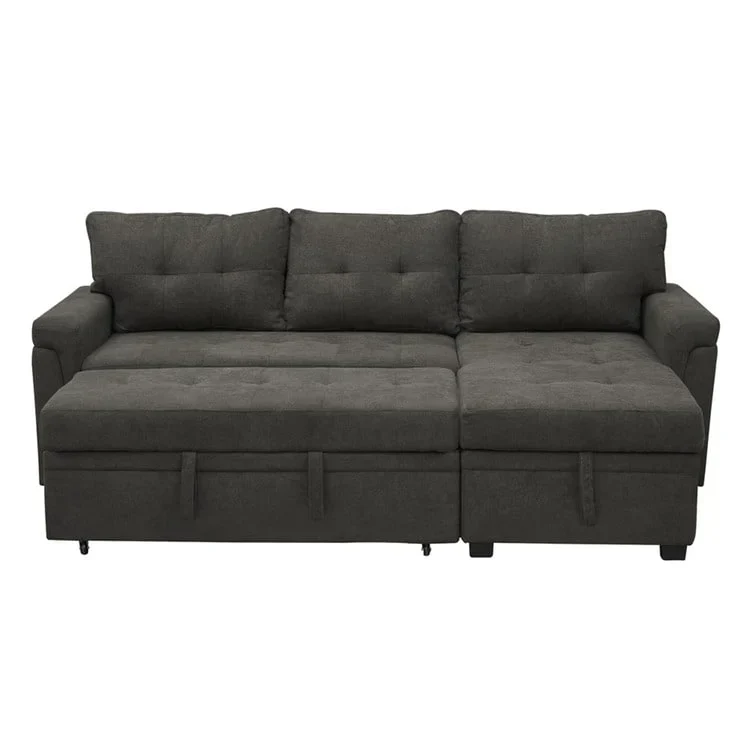 Canapé d'angle réversible convertible avec lit gigogne, méridienne de rangement et pieds durables
