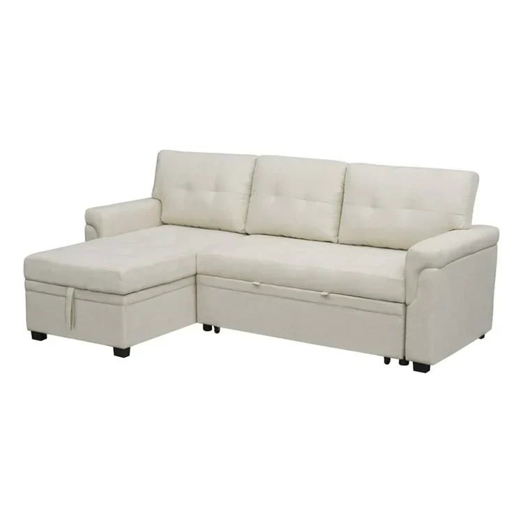 Canapé d'angle réversible convertible avec lit gigogne, méridienne de rangement et pieds durables