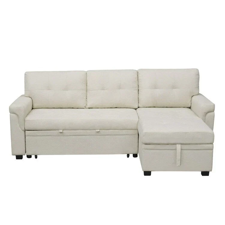 Canapé d'angle réversible convertible avec lit gigogne, méridienne de rangement et pieds durables