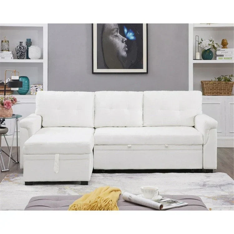 Canapé d'angle réversible convertible avec lit gigogne, méridienne de rangement et pieds durables