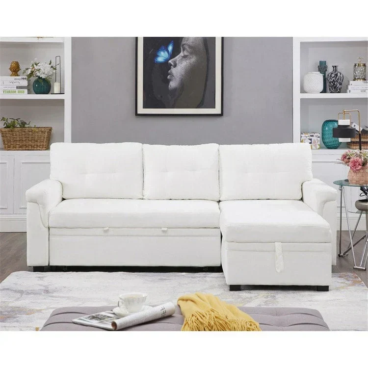 Canapé d'angle réversible convertible avec lit gigogne, méridienne de rangement et pieds durables