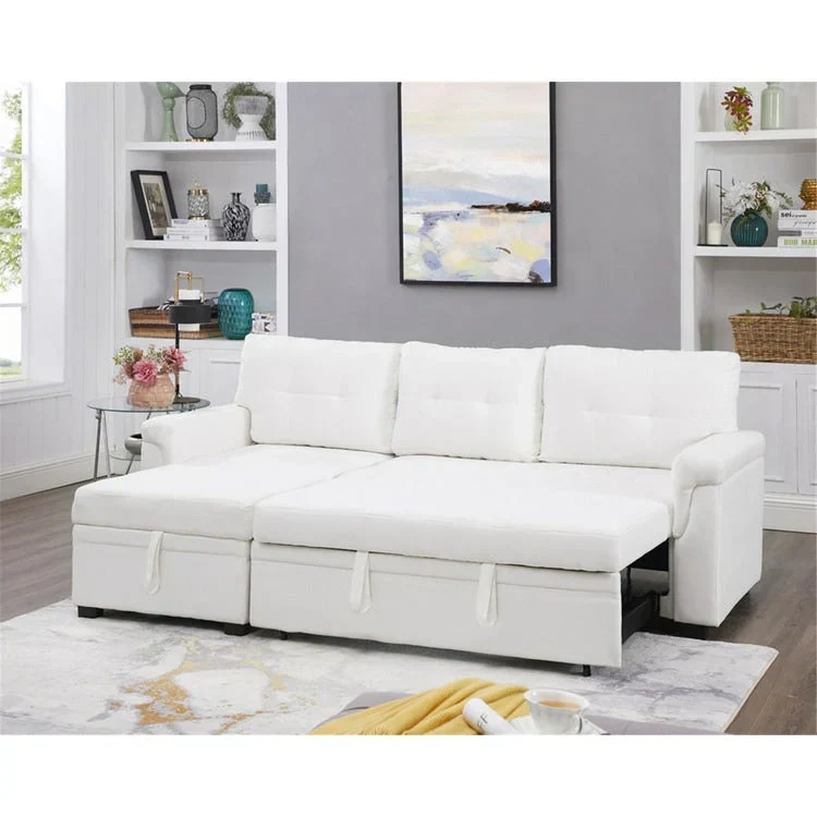 Canapé d'angle réversible convertible avec lit gigogne, méridienne de rangement et pieds durables