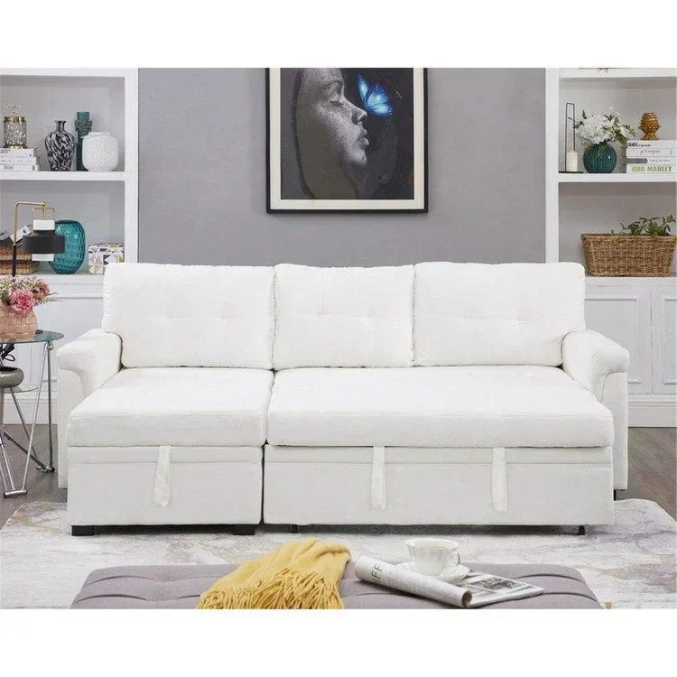 Canapé d'angle réversible convertible avec lit gigogne, méridienne de rangement et pieds durables