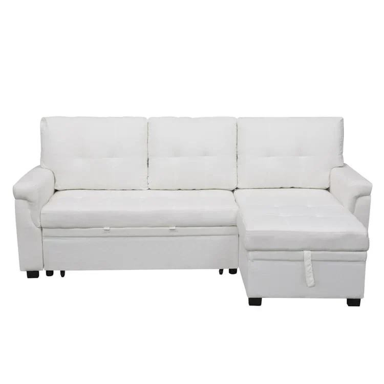 Canapé d'angle réversible convertible avec lit gigogne, méridienne de rangement et pieds durables