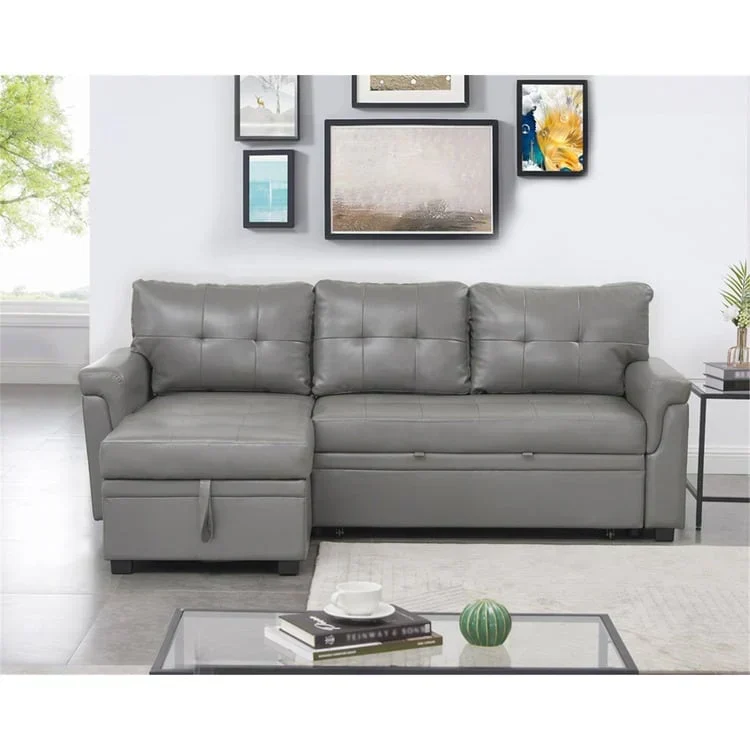 Canapé d'angle réversible convertible avec lit gigogne, méridienne de rangement et pieds durables