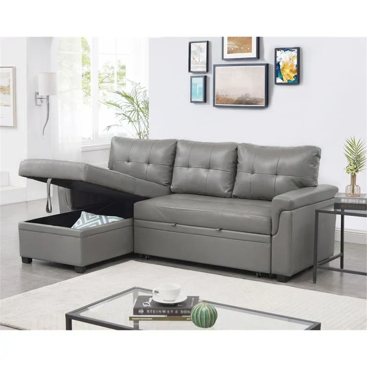 Canapé d'angle réversible convertible avec lit gigogne, méridienne de rangement et pieds durables