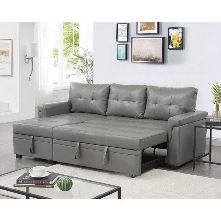 Canapé d'angle réversible convertible avec lit gigogne, méridienne de rangement et pieds durables
