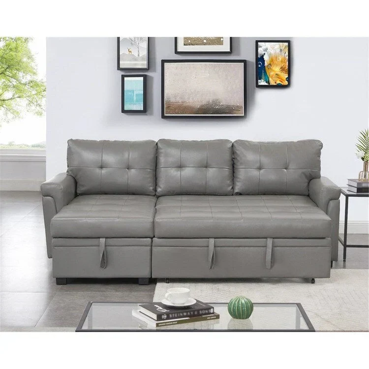 Canapé d'angle réversible convertible avec lit gigogne, méridienne de rangement et pieds durables