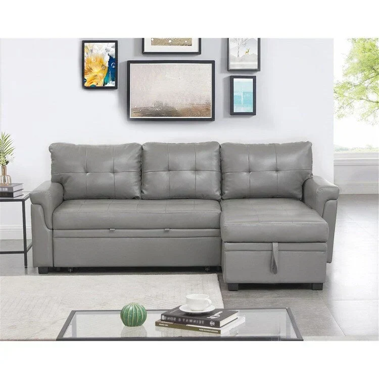 Canapé d'angle réversible convertible avec lit gigogne, méridienne de rangement et pieds durables