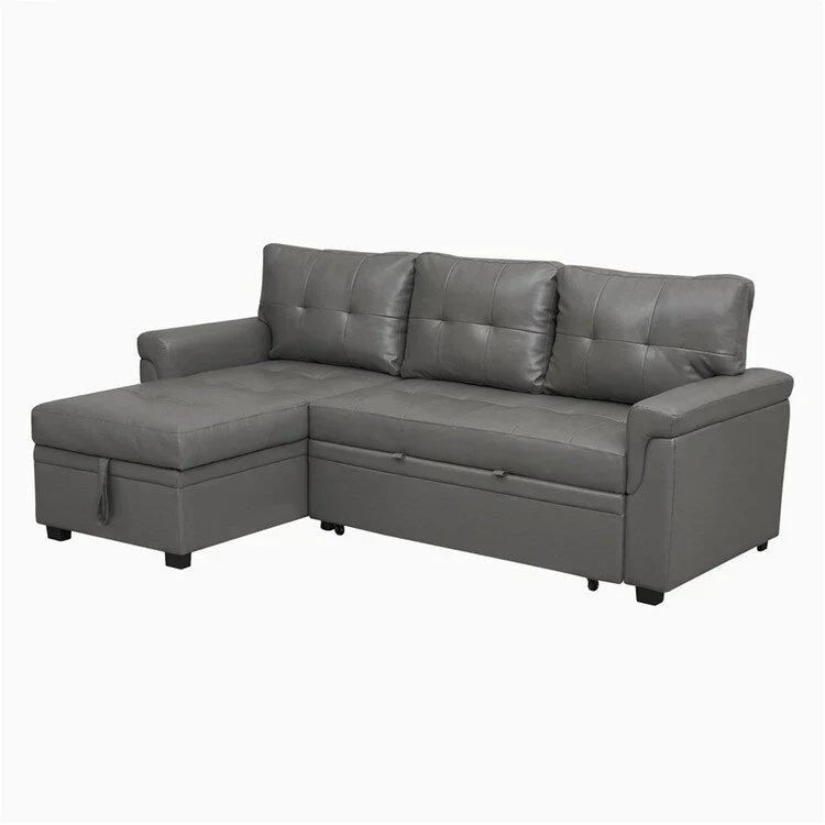 Canapé d'angle réversible convertible avec lit gigogne, méridienne de rangement et pieds durables