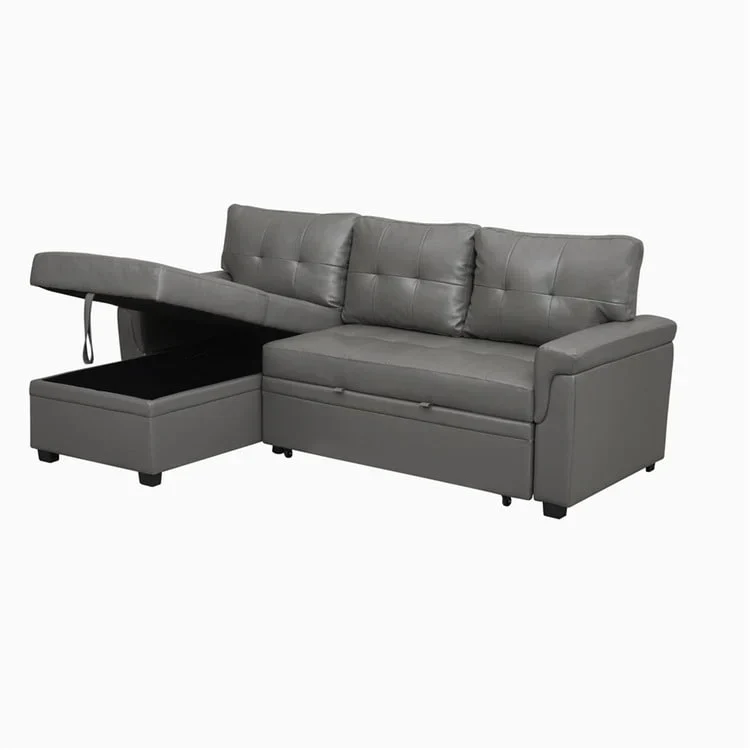 Canapé d'angle réversible convertible avec lit gigogne, méridienne de rangement et pieds durables