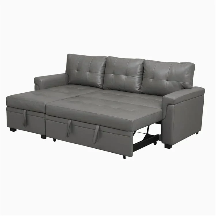 Canapé d'angle réversible convertible avec lit gigogne, méridienne de rangement et pieds durables