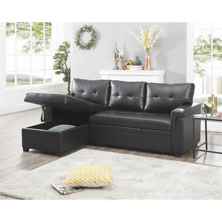 Canapé d'angle réversible convertible avec lit gigogne, méridienne de rangement et pieds durables