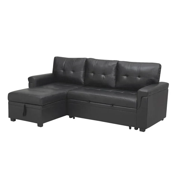 Canapé d'angle réversible convertible avec lit gigogne, méridienne de rangement et pieds durables