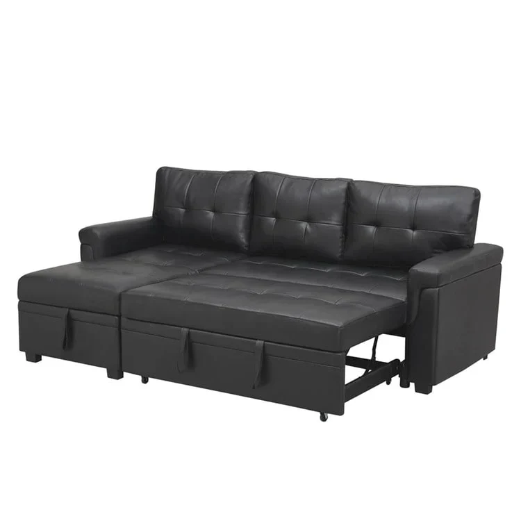 Canapé d'angle réversible convertible avec lit gigogne, méridienne de rangement et pieds durables