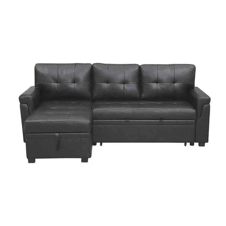 Canapé d'angle réversible convertible avec lit gigogne, méridienne de rangement et pieds durables