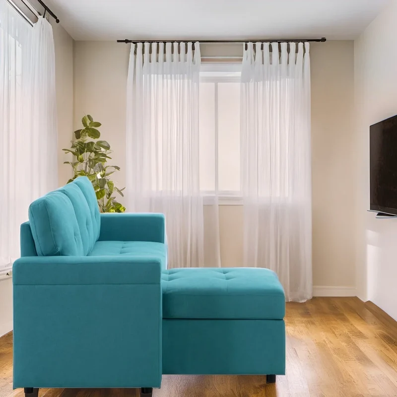 Canapé d'angle réversible convertible avec lit gigogne, méridienne de rangement et pieds durables