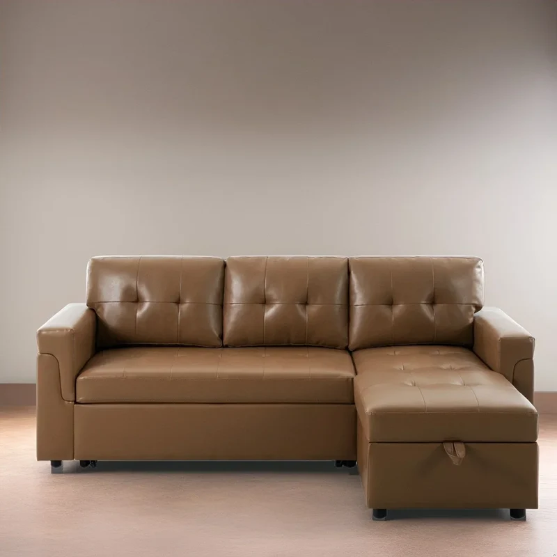 Canapé d'angle réversible convertible avec lit gigogne, méridienne de rangement et pieds durables