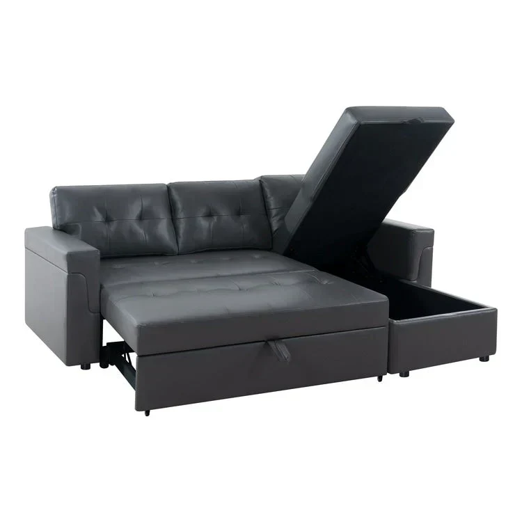 Canapé d'angle réversible convertible avec lit gigogne, méridienne de rangement et pieds durables
