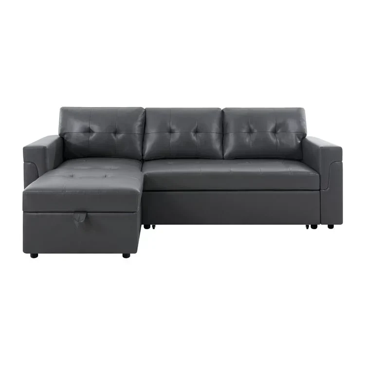 Canapé d'angle réversible convertible avec lit gigogne, méridienne de rangement et pieds durables