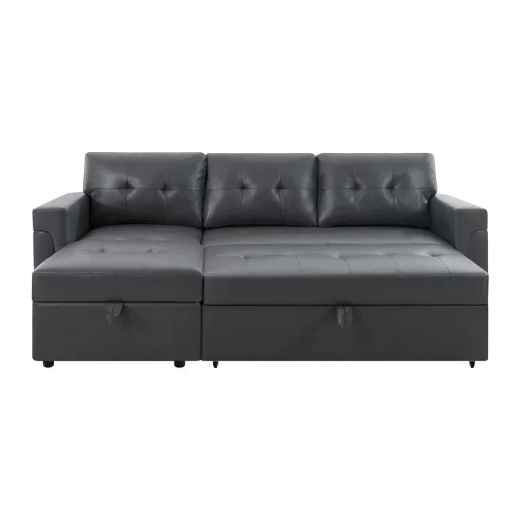 Canapé d'angle réversible convertible avec lit gigogne, méridienne de rangement et pieds durables