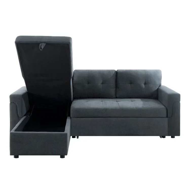 Canapé d'angle réversible convertible avec lit gigogne, méridienne de rangement et pieds durables