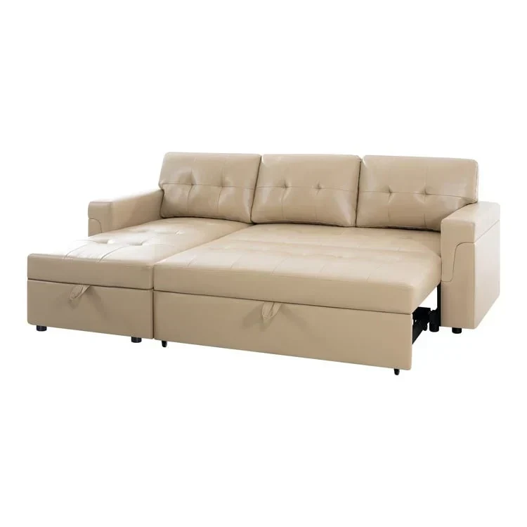 Canapé d'angle réversible convertible avec lit gigogne, méridienne de rangement et pieds durables